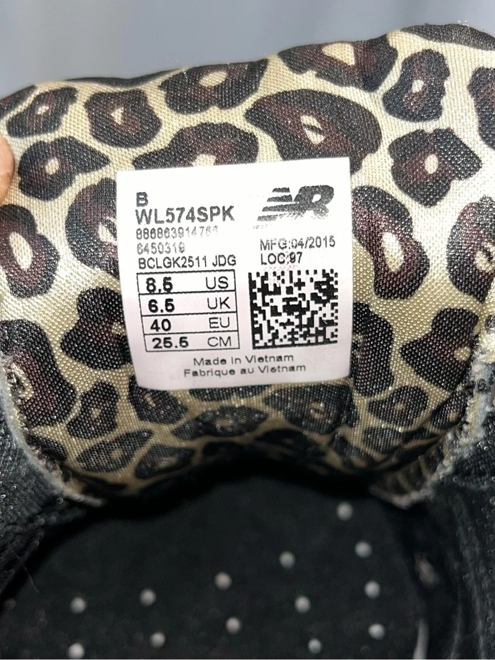 New Balance 574 WL574SPK Black Leopard Sneakers Women’s 8.5 B ENCAP Classic